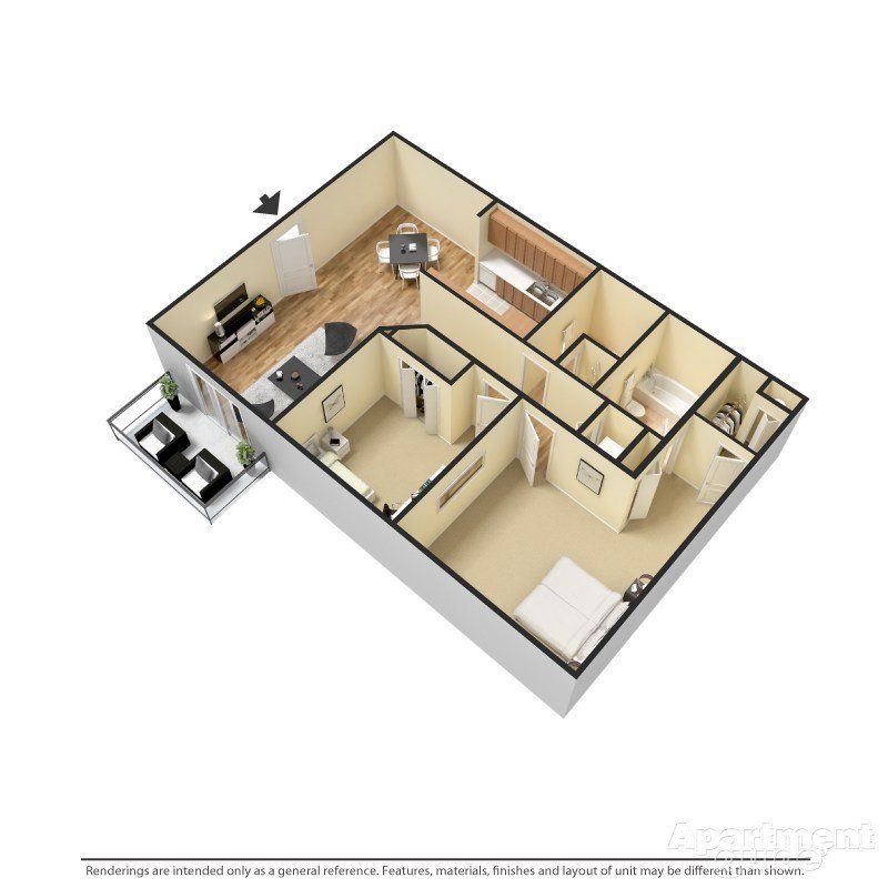 two bedroom plan 3D floor plan