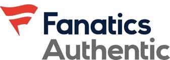 The logo for fanatics authentic has a red and white flag on it.