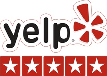 Yelp logo with five red star ratings