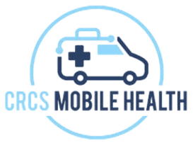 Logo: Blue and white ambulance with medical cross, inside a circle. Text reads 