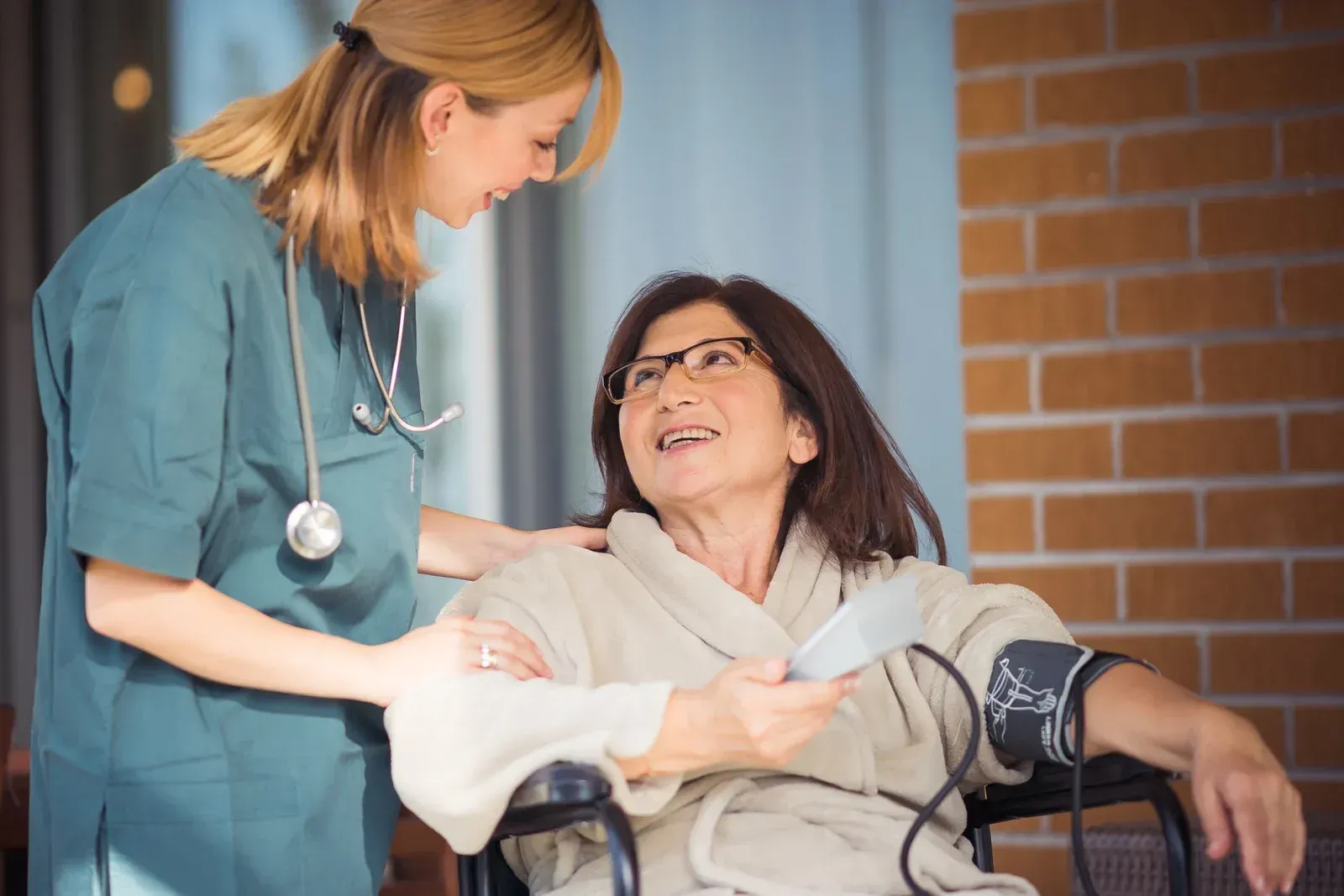 Lab worker in white coat with microscope, test tubes, and digital overlay, studying samples.