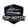 Logo: black shield with a boat and a car, blue and white, with "Top Notch" and "Mobile Auto and Boat Detailing".