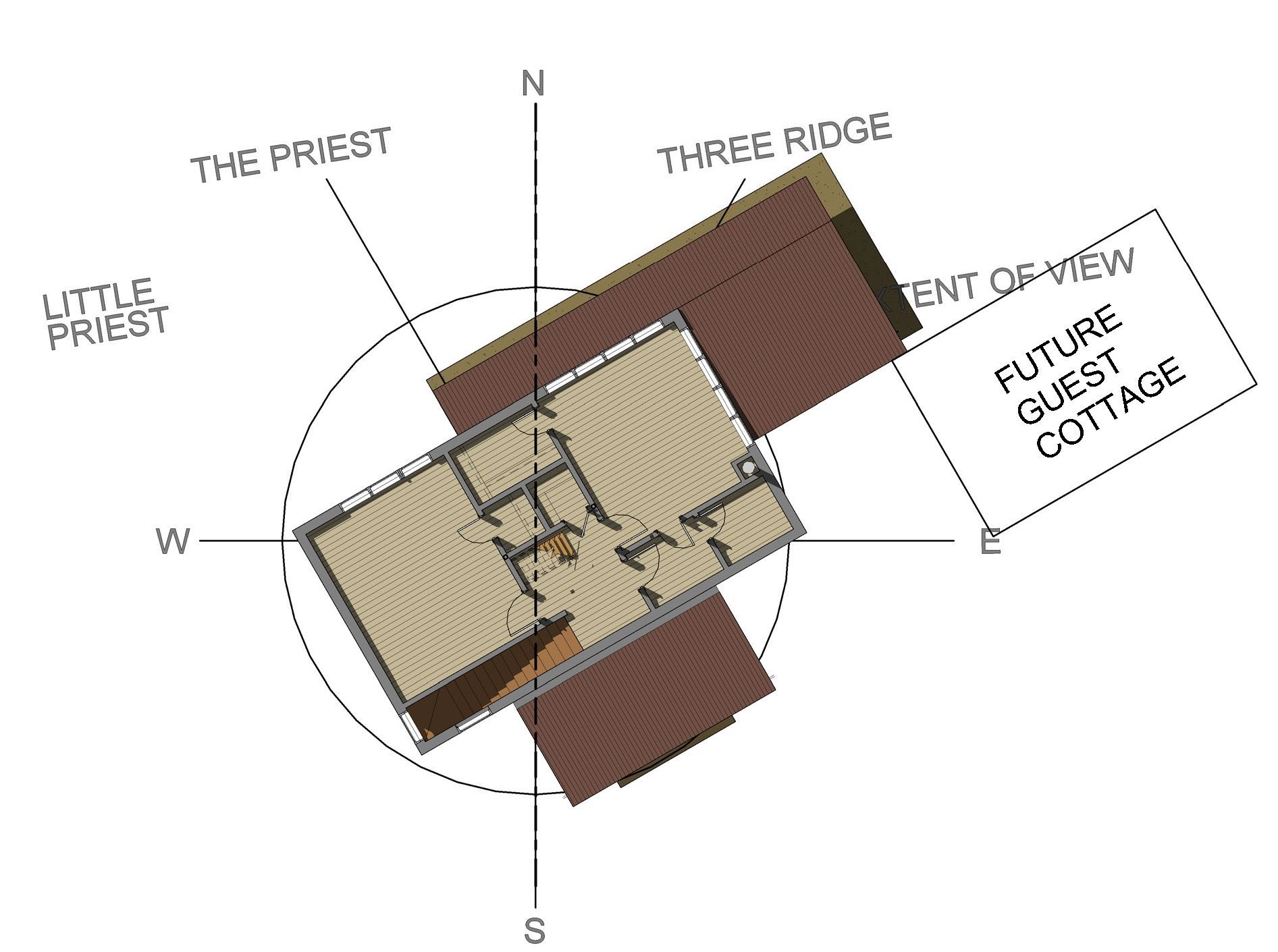 a diagram showing a floor plan and view directions