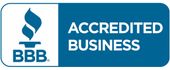 A blue sign that says accredited business on it