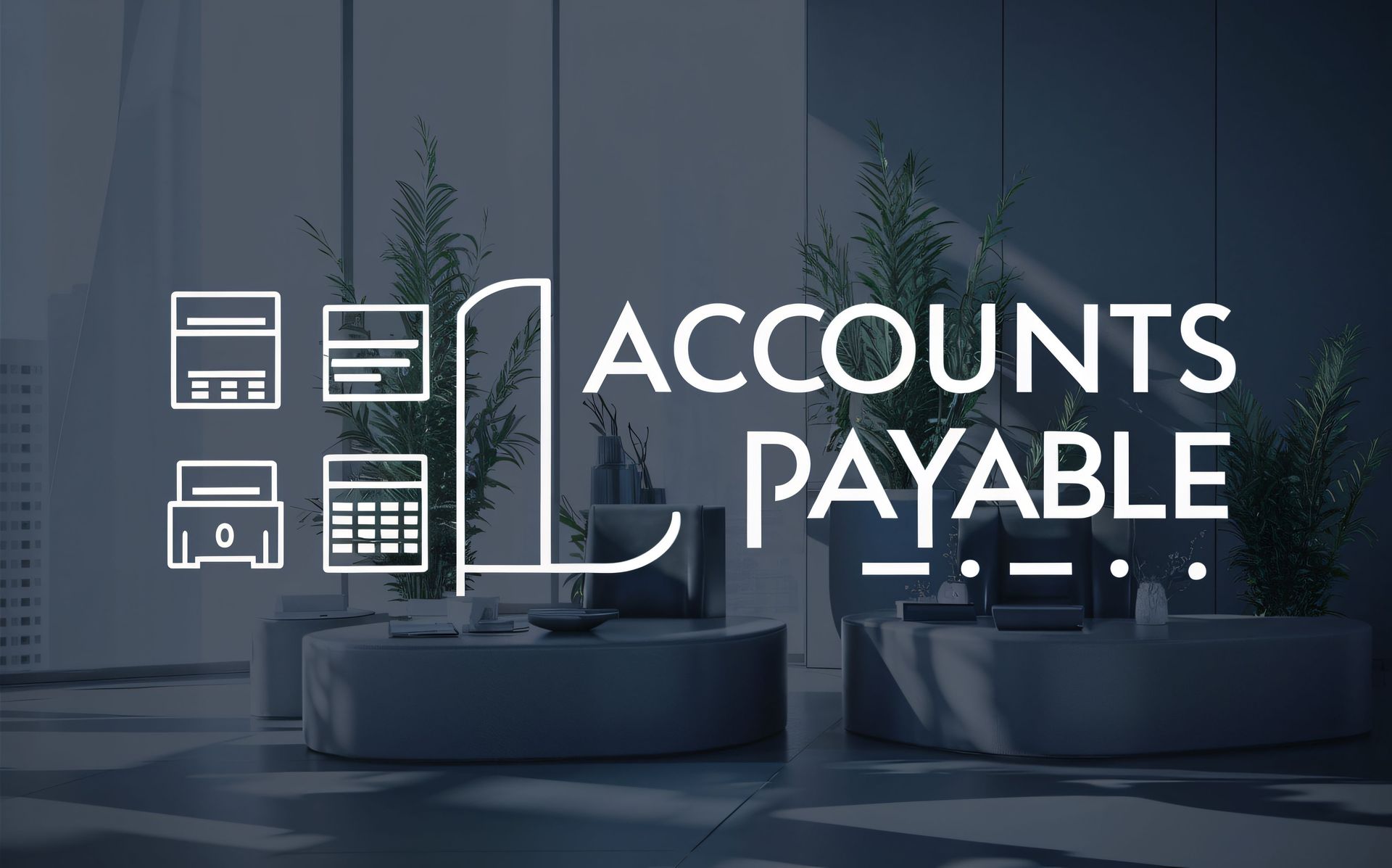 A logo for accounts payable with a living room in the background