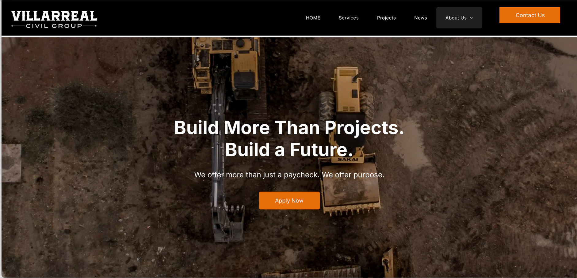 A screenshot of the villarreal website which says build more than projects build a future