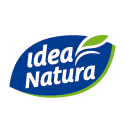 Logo per Idea Natura: ovale blu con testo bianco e una foglia verde.