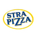 Logo di Stra Pizza: testo blu all'interno di un ovale giallo.