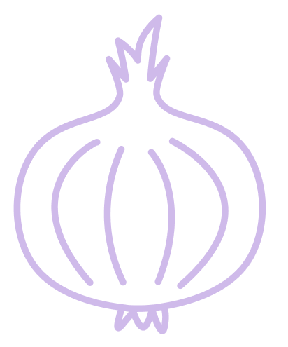 Un disegno a tratteggio viola di una cipolla su uno sfondo bianco.