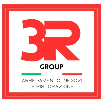 Un logo rosso e bianco per un'azienda chiamata 3r group.