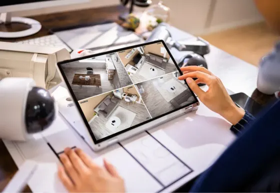 Una persona sta guardando una telecamera di sicurezza su un tablet.