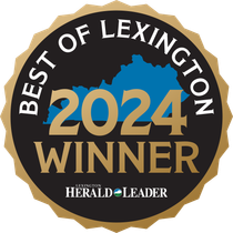 Best of Lexington 2024 Winner seal with a Kentucky state outline, gold text on a black background.