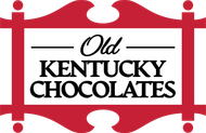 Logo for Old Kentucky Chocolates, white text on red frame.