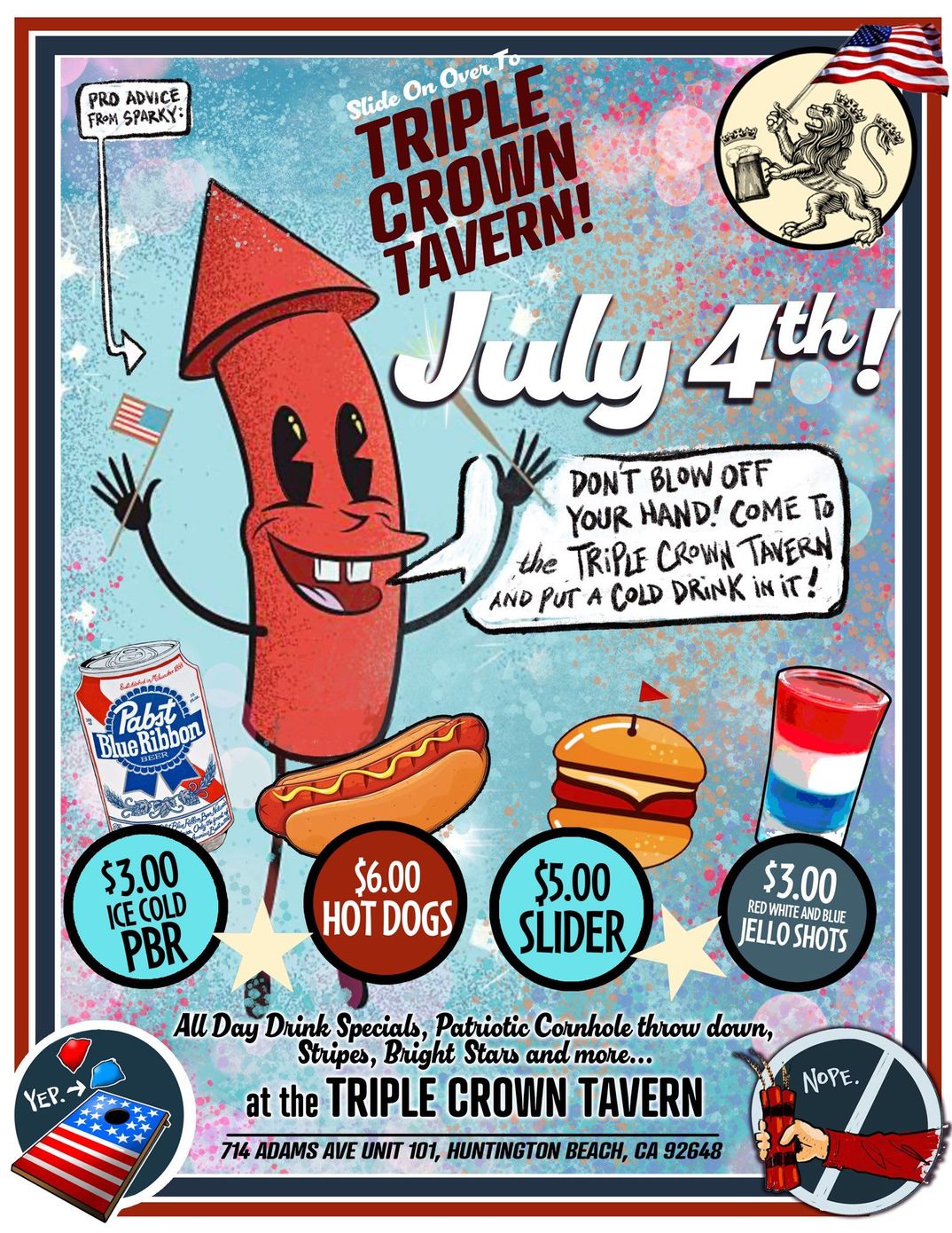 A poster for the triple crown tavern on july 4th
