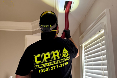 A woman is kneeling on the floor in a kitchen looking at mold on the wall.