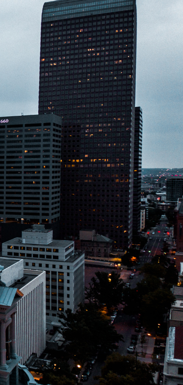 Snow-covered mountain rising above yellow trees against a bright blue sky.