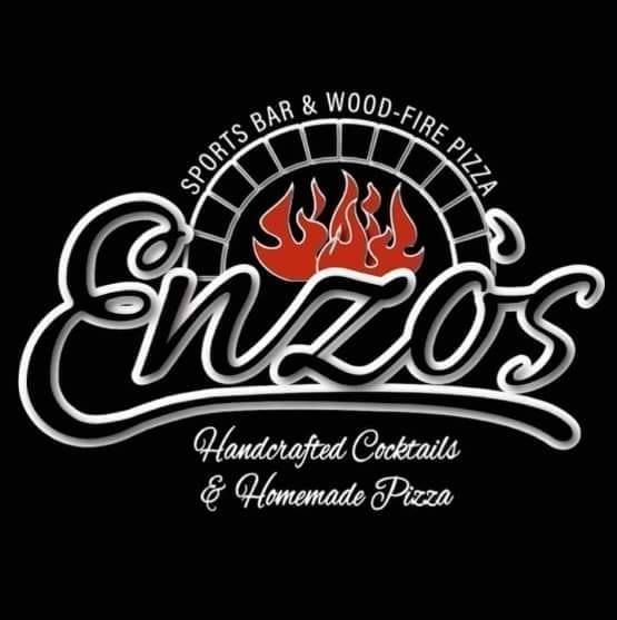 The logo for enzo 's sports bar and wood fire pizza