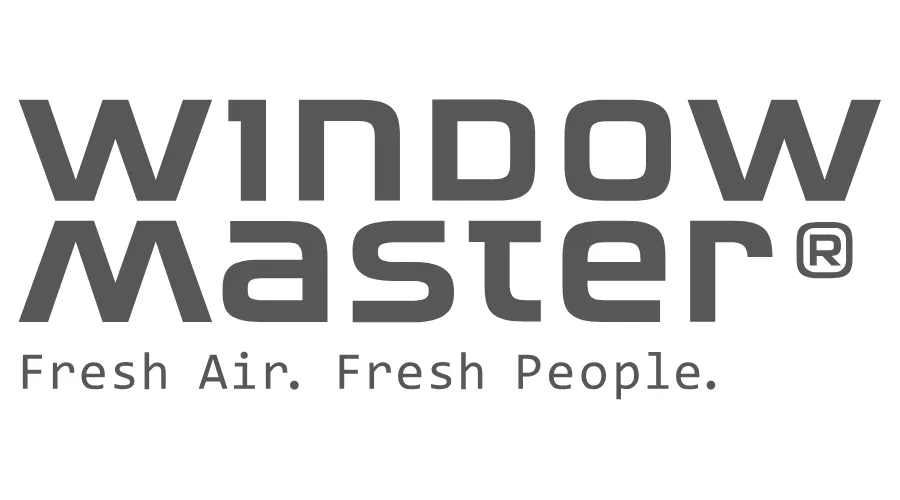 Window Master-Logo: Text mit „WINDOW MASTER“ über „Frische Luft. Frische Menschen.“