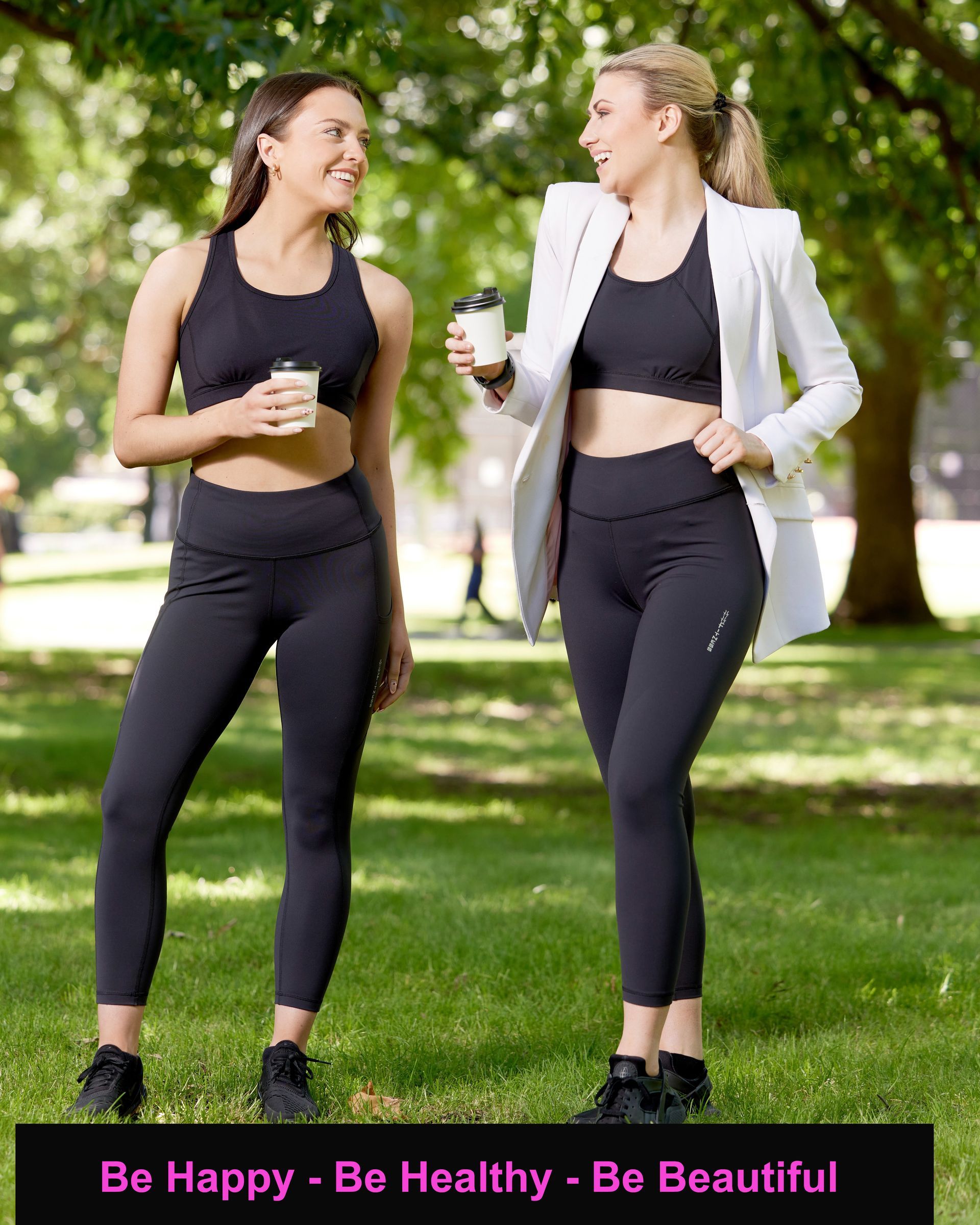 Two girls - one wearing Athleisure and one training in leggings and bra