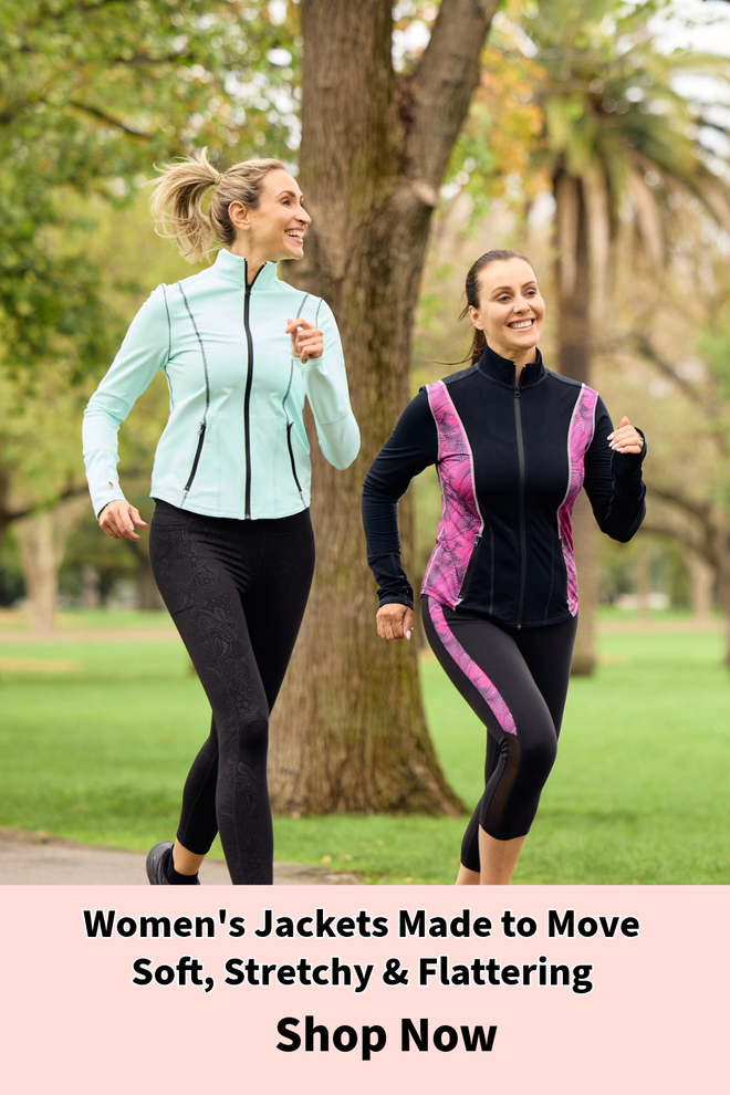 Three ladies exercising in the park, both wearing Happy Healthy Fitness designed activewear  