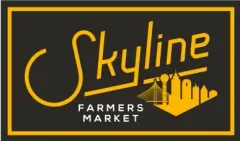 Logo for Skyline Farmers Market: Gold text and outline on a black background.