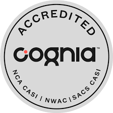 A logo that says accredited on it