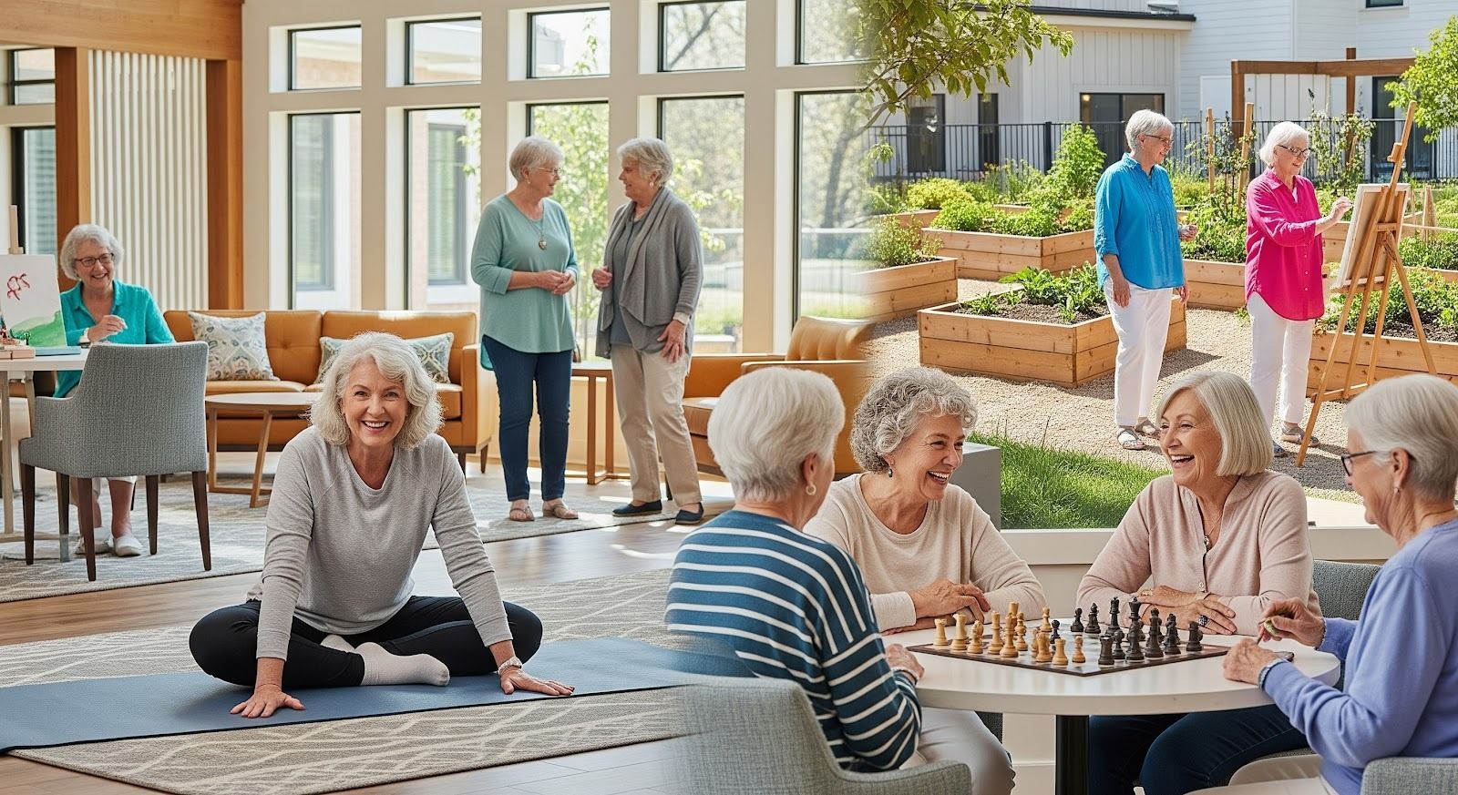 Seniors at a Modern Senior Care house