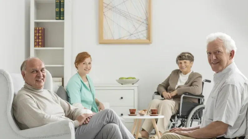 Recreation room at nursing home with seniors