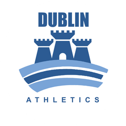 A blue and white logo for dublin athletics