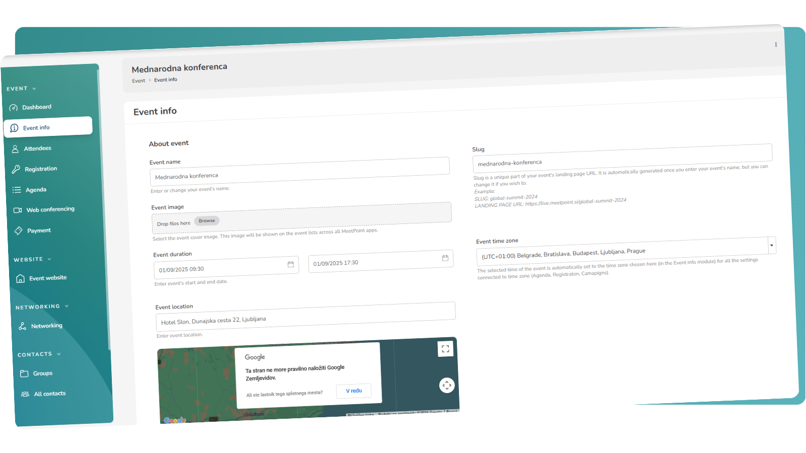 Začetek uporabe MeetPoint-a: Informacije o dogodku
