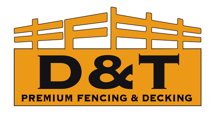 A logo for d & t premium fencing and decking
