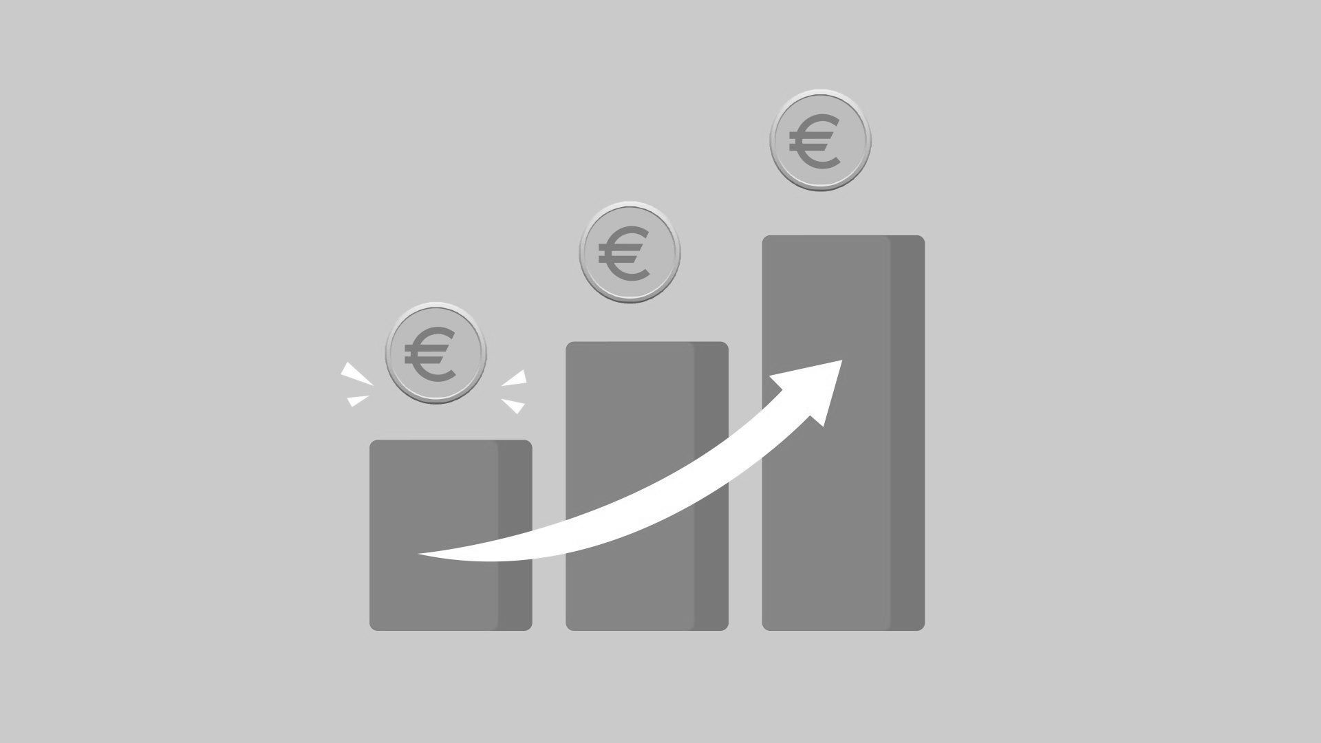 Ein Diagramm mit Münzen und einem nach oben zeigenden Pfeil.