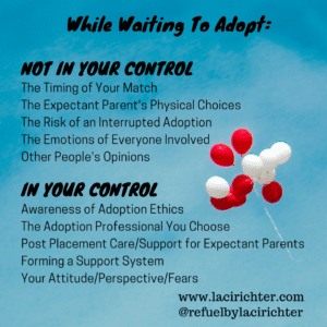 Graphic listing adoption factors in/not in control, with red/white balloons against a blue sky.