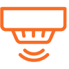 An orange icon of a smoke detector on a white background.