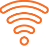 An orange icon of a wifi signal on a white background.