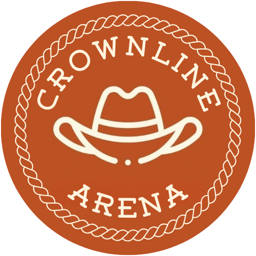 The logo for crownline arena has a cowboy hat on it