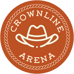 A logo for crownline arena with a cowboy hat