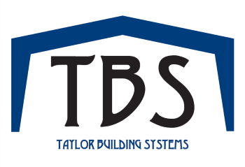 A blue and white logo for taylor building systems