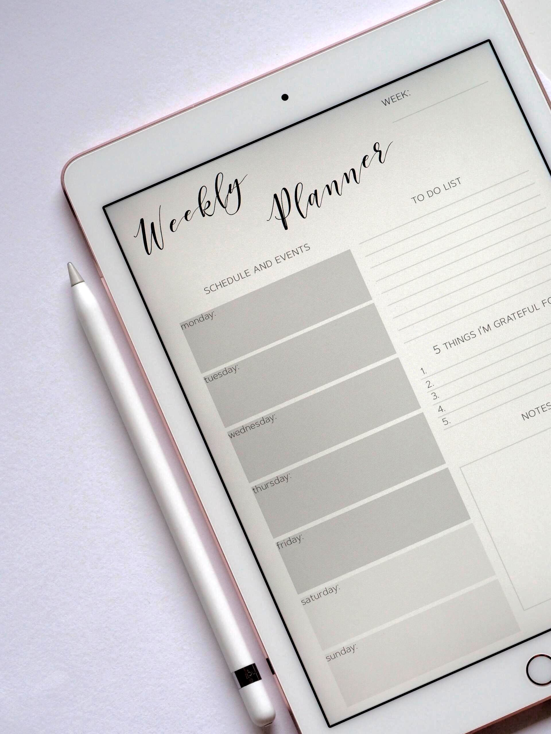 Weekly planners on iPad