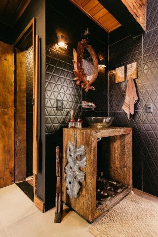 Restaurant with a rotisserie, guillotine, washbasin, and lumbermill.