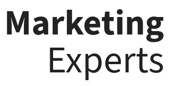 The logo for marketing experts is black and white.