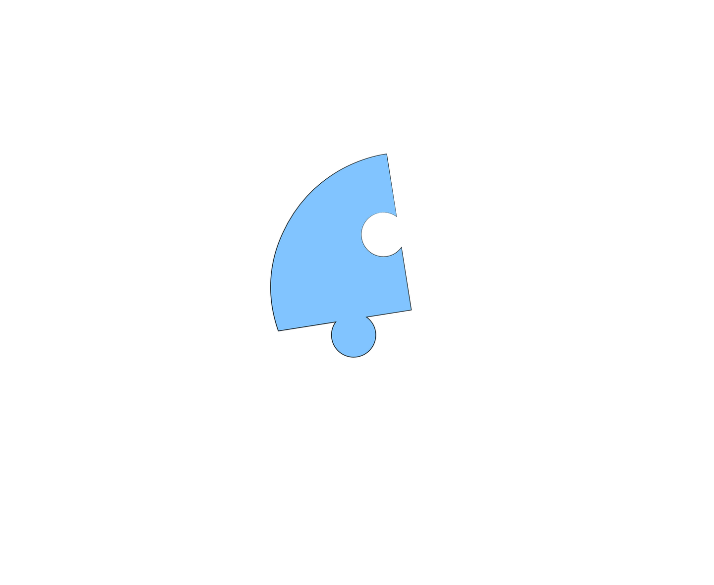 A blue puzzle piece with a hole in the middle on a white background.