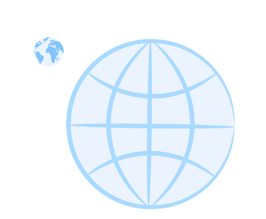A blue globe with a smaller globe in the background.