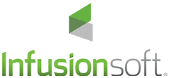 A logo for infusionsoft with a green triangle on a white background