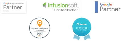 a collage of logos including infusionsoft certified partner and google partner