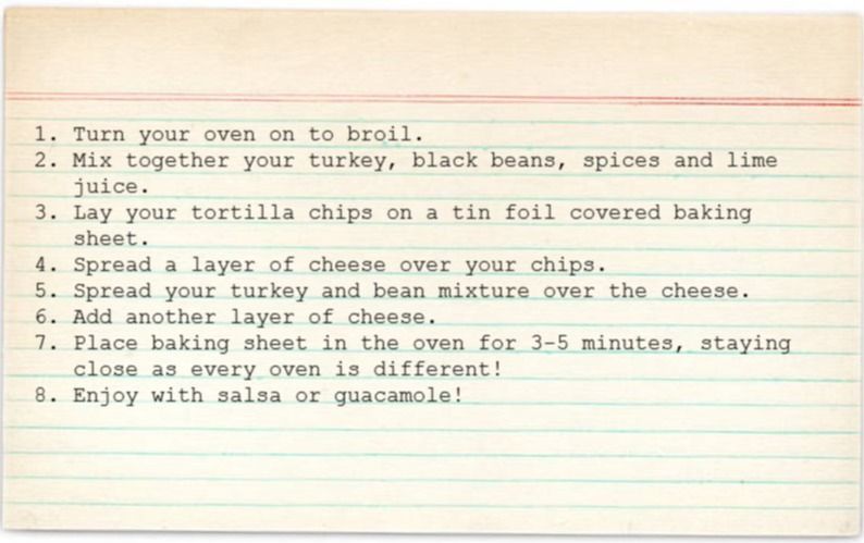 A recipe for tortilla chips is written on a piece of paper