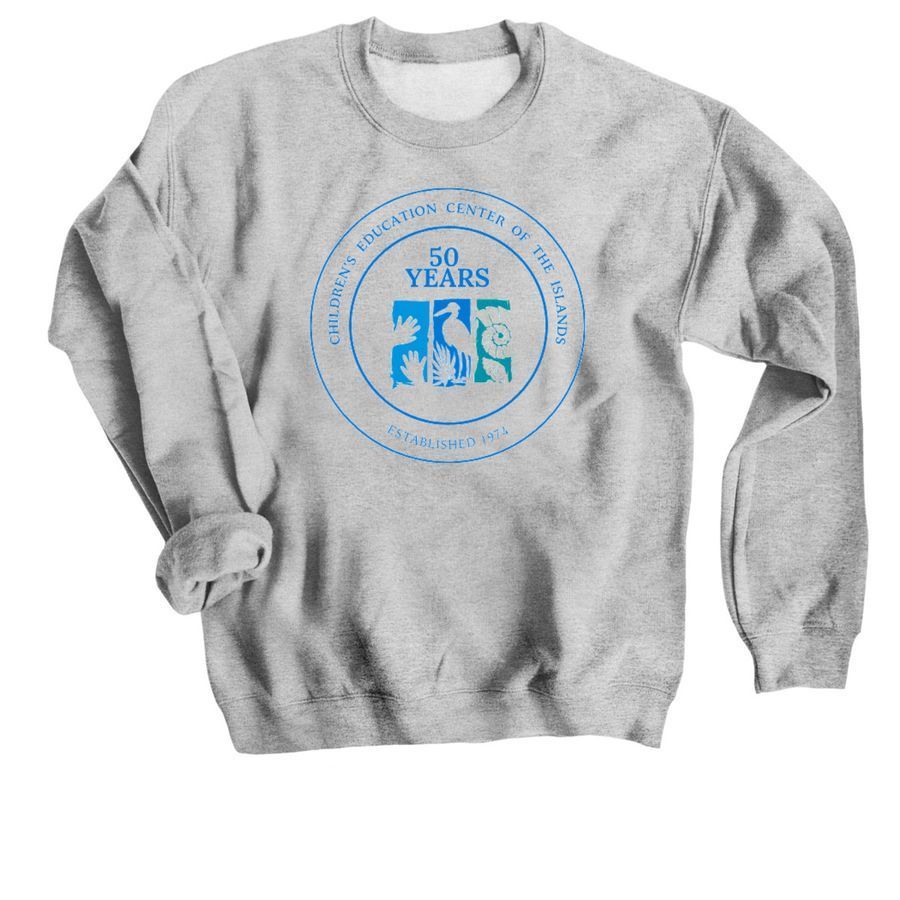 A grey sweatshirt that says 50 years on it