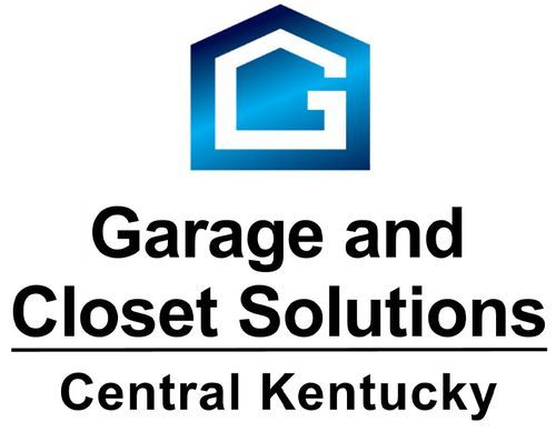 Logo for Garage and Closet Solutions in Central Kentucky; features a blue house graphic with a stylized 