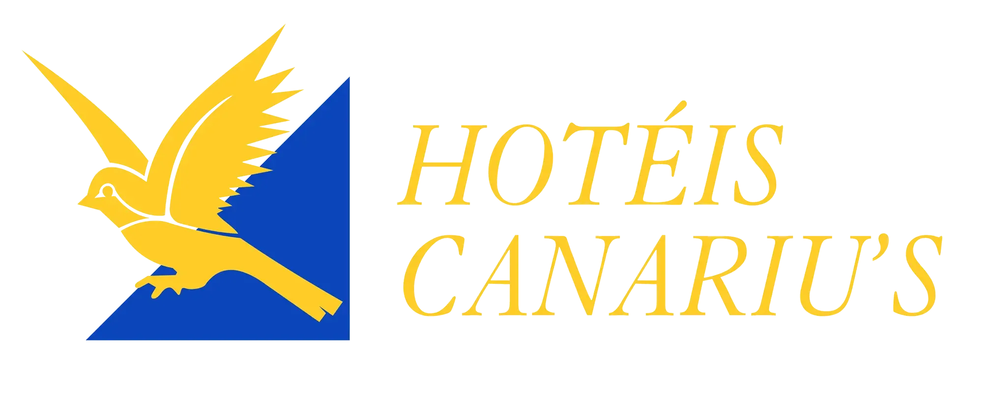 Um logotipo azul e amarelo para os hotéis Canariu