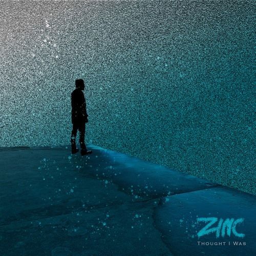 Silhouette of person looking at a starry expanse. Turquoise and blue tones, album art for 